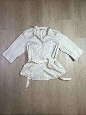 Cleo Y2K Minimalist Chic Button Down Tie Waist Top